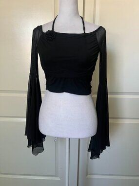 Current Mood Black Mesh Bell Sleeve Shirt Top Size Small